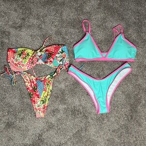 Colorful Floral and Aqua Pink Women's Bikini Set